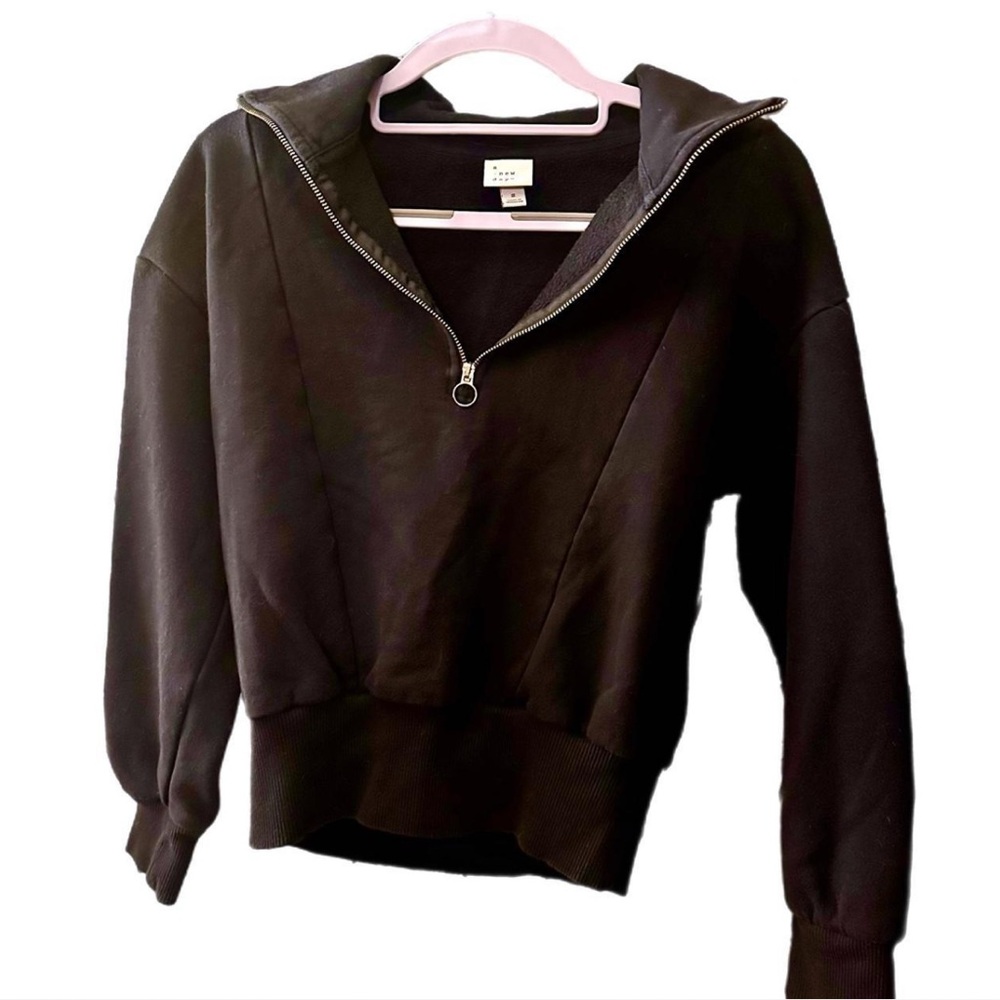 Black Quarter Zip Sweatshirt with gold zipper detail